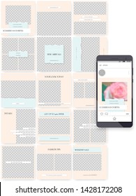 Social media endless feed template with ripped paper edge. Editable puzzle grid for business or personal account. A set of customizable vector layouts on transparent background.