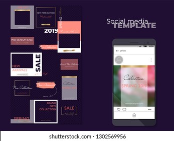 Social media endless layout. Business profile template in puzzle style. Vector editable illustration on transparent background. Insert your photo and text, create your unique content.