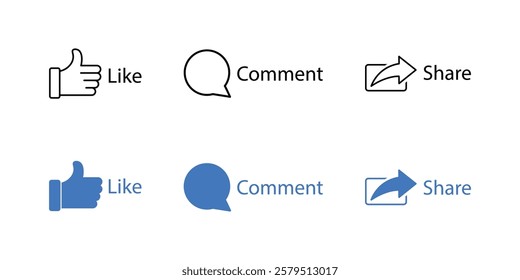 Social Media Engagement Icons Like, Comment, and Share.