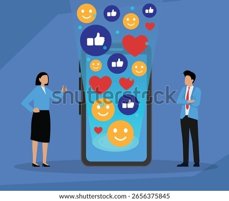 Social Media Engagement and Online Interaction on Mobile 2d vector illustration