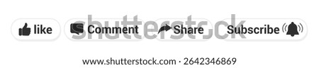 Social media engagement text featuring Like, Comment, Share, Subscribe, designed for YouTube end screens, video content, and digital marketing materials to encourage viewer interaction.