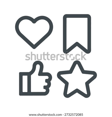Social Media Engagement and User Feedback Icons - Like, Heart, Bookmark, and Star