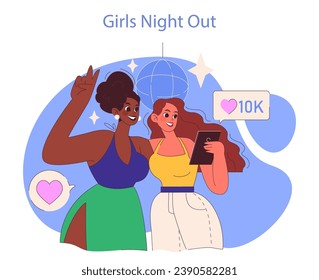 Social Media Fame concept. Celebrating online milestones with friends. Viral content creation joy. Trendy and connected. Flat vector illustration