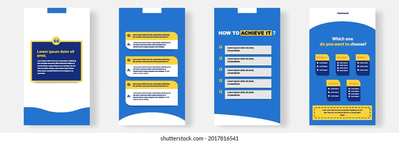 Social media faq, question, answer stories banner layout template with geometric shape background and bubble message design element in blue yellow white color. Vector illustration