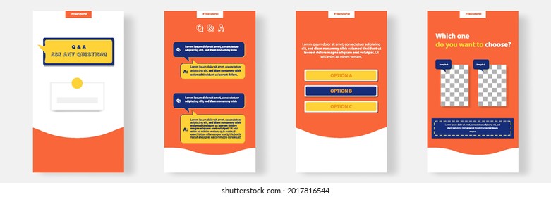 Social Media Faq, Question, Answer Stories Banner Layout Template With Geometric Shape Background And Bubble Message Design Element In Orange Yellow White Color. Vector Illustration