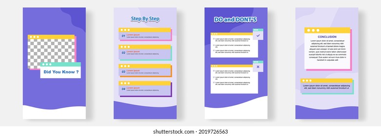 Social media faq, question, answer stories banner layout template with geometric shape background and bubble message design element in purple yellow white color. Vector illustration