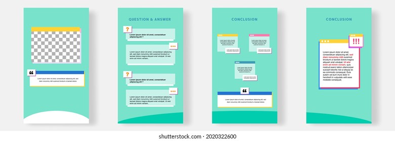 Social media faq, question, answer stories banner layout template with geometric shape background and bubble message design element in green white color. Vector illustration