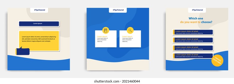 Social media faq, question, answer post banner layout template with geometric shape background and bubble message design element in blue yellow white color. Vector illustration