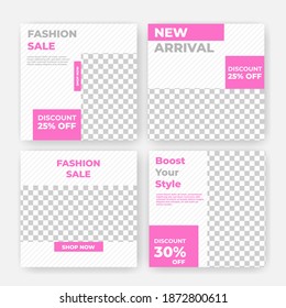 Social Media Fashion Post Template Banner Design With Pink Color And Photo Collage. Feminine Fashion Banner Design. Flat Vector Design Isolated. Usable For Social Media, Baner And Internet Ads.