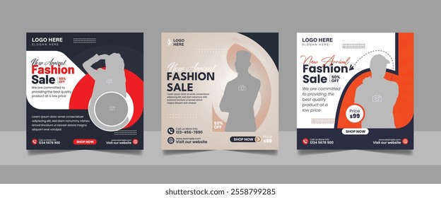 Social media fashion sale post discount offer design square flyer instagram web banner template