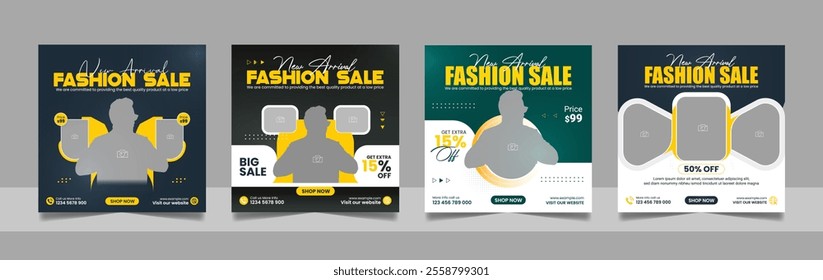Social media fashion sale post discount offer design square flyer instagram web banner template
