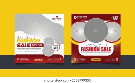 Social media fashion sale post discount offer design square flyer instagram web banner template