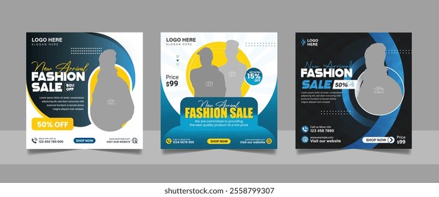 Social media fashion sale post discount offer design square flyer instagram web banner template