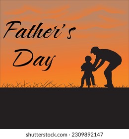 social media father's day template with silhouette of dad teaching kid to ride a bike
