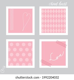 Social media feed branding template. Valentine's Day Sale banner with sweet hearts and valentine elements on pink background.Promotion and shopping template for love.