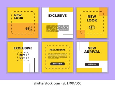 Plantilla modificable de fuentes de medios sociales con combinación de colores amarillo, blanco y negro. Plantilla cuadrada de diseño minimalista con un concepto colorido. Paquete de diseños de vectores para cuenta de negocios