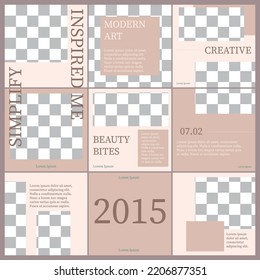 Social media feed editable template. Endless puzzle grid for fashion account. Vector layouts pack. Easy to insert your photo and text. 