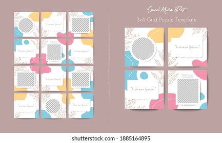 Social Media Feed Post Template In Grid Puzzle Style With Organic Shape Background