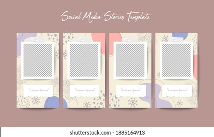 Social media feed post template in grid puzzle style with organic shape background