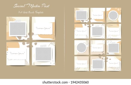 Social media feed post template set in grid puzzle style with organic shape background
