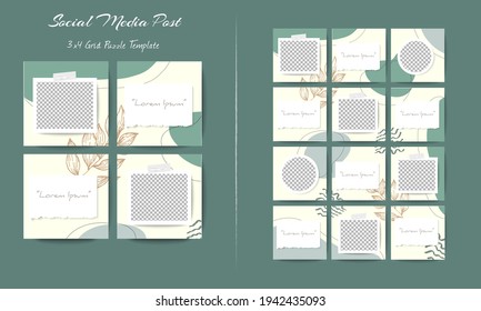 Social media feed post template set in grid puzzle style with organic shape background