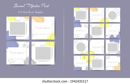 Social media feed post template set in grid puzzle style with organic shape background