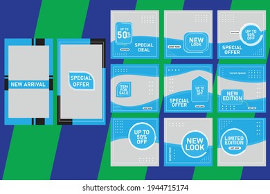 social media feed post template, Set of Editable minimal square banner template. blue and silver background color with stripe line shape. Suitable for social media post and web internet ads