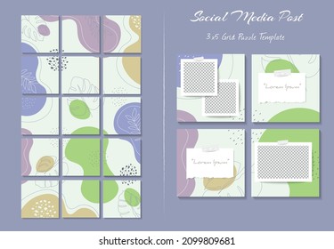 Social media feed post template in grid puzzle style with organic shape background