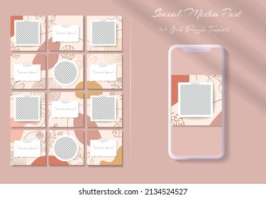Social media feed post template in grid puzzle style 
