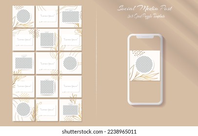 Social media feed post template in grid puzzle style