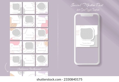 Social media feed post template set in grid puzzle style with organic shape background	