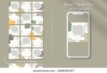Social media feed post template set in grid puzzle style with organic shape background	