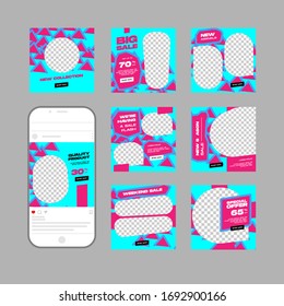 kit de plantillas de fuentes de medios sociales con color rosa y azul