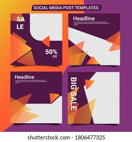 Social media feed template. Creative post template with dark purple and orange color. Digital post template background with photo collage. Promotion background template vector design