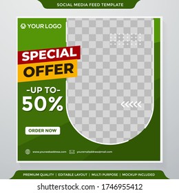 social media feed template use for culinary and restaurant promotion kit with minimalist and trendy style