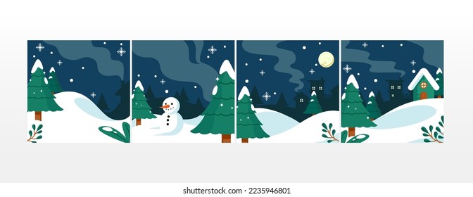 Social Media Feeds Template For Winter Season Celebration with Snowman and Cute Characters Character