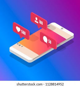 Social media flat 3d isometric concept