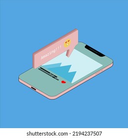 Social media flat 3d isometric concept vector icons. Desktop, chat, video, camera, phone, tablet icon. Flat web illustration infographics collection.