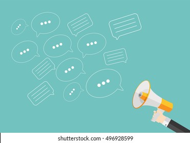 Social Media Flat Concept with Megaphone and Speech Bubles Messages Vector Illustration EPS10