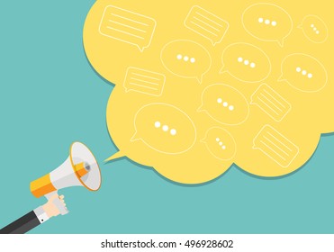 Social Media Flat Concept with Megaphone and Speech Bubles Messages Vector Illustration EPS10