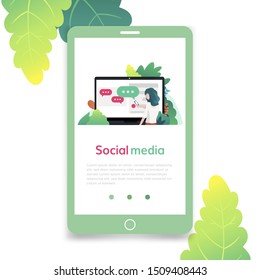 Social media, flat design vector illustration, for graphic and web design. Template for landing page, banner, poster, ad or print media.