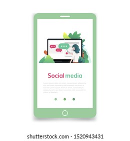 Social media , flat design vector illustration, for graphic and web design. Template for landing page, banner, poster, ad or print media.
