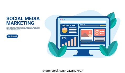 Ilustración vectorial de diseño plano de medios sociales para creadores de medios sociales, marketing en internet, sitios web y comunicadores en línea