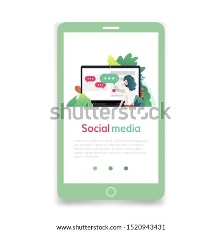 Social media , flat design vector illustration, for graphic and web design. Template for landing page, banner, poster, ad or print media.