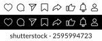 Social media flat icon, Set of social media user interface icons vector illustration, Like, comment, share, save, forward, notification and profile icons isolated. symbols of social media clipart.