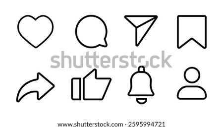 Social media flat icon, Set of social media user interface icons vector illustration, Like, comment, share, save, forward, notification and profile icons isolated. symbols of social media clipart.