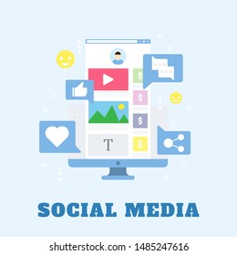 Social Media Flat Style Vector Illustration. Separate Layer Easy to Edit.