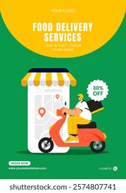 Social Media Flyer Templates Featuring Fast Food Delivery in Vector Illustration