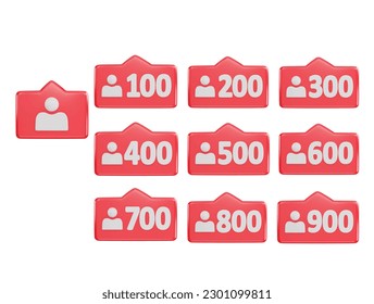 social media follower icon 3d rendering vector illustration set