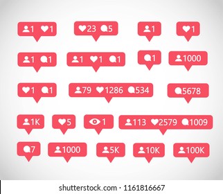 Social Media followers, comments, likes vector set